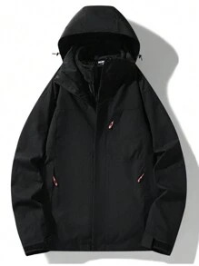 Áo khoác nữ 3 trong 1 với lớp lót lông cừu có thể tháo rời - Áo khoác có mũ nhẹ, ấm áp, thích hợp cho hoạt động ngoài trời và mặc hàng ngày. - màu đen - Xem 1