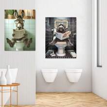 2 pièces Affiche sur canevas avec animaux humoristiques, Art sur canevas avec un âne drôle sur les toilettes - Retriever doré noir lisant des journaux sur les toilettes, Décoration murale créative pour salle de bain, Décoration de chambre à coucher, SANS cadre