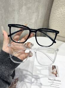 2pcs/Set Retro & Classic Square Frame Rivet Fashion Transparent Eyeglasses For Men