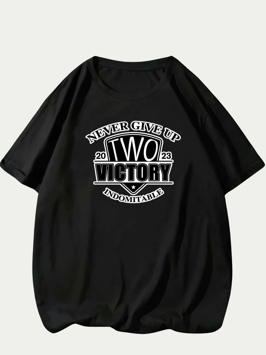 Never Give Up T-Shirt Men's Cotton Shirt Print Comfort Streetwear Casual - Black - View 1