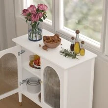 31.4" Storage Cabinets With 2 Arched Glass Doors, Side Board Buffet Cabinet For Living Room, - 白色 - 查看 3