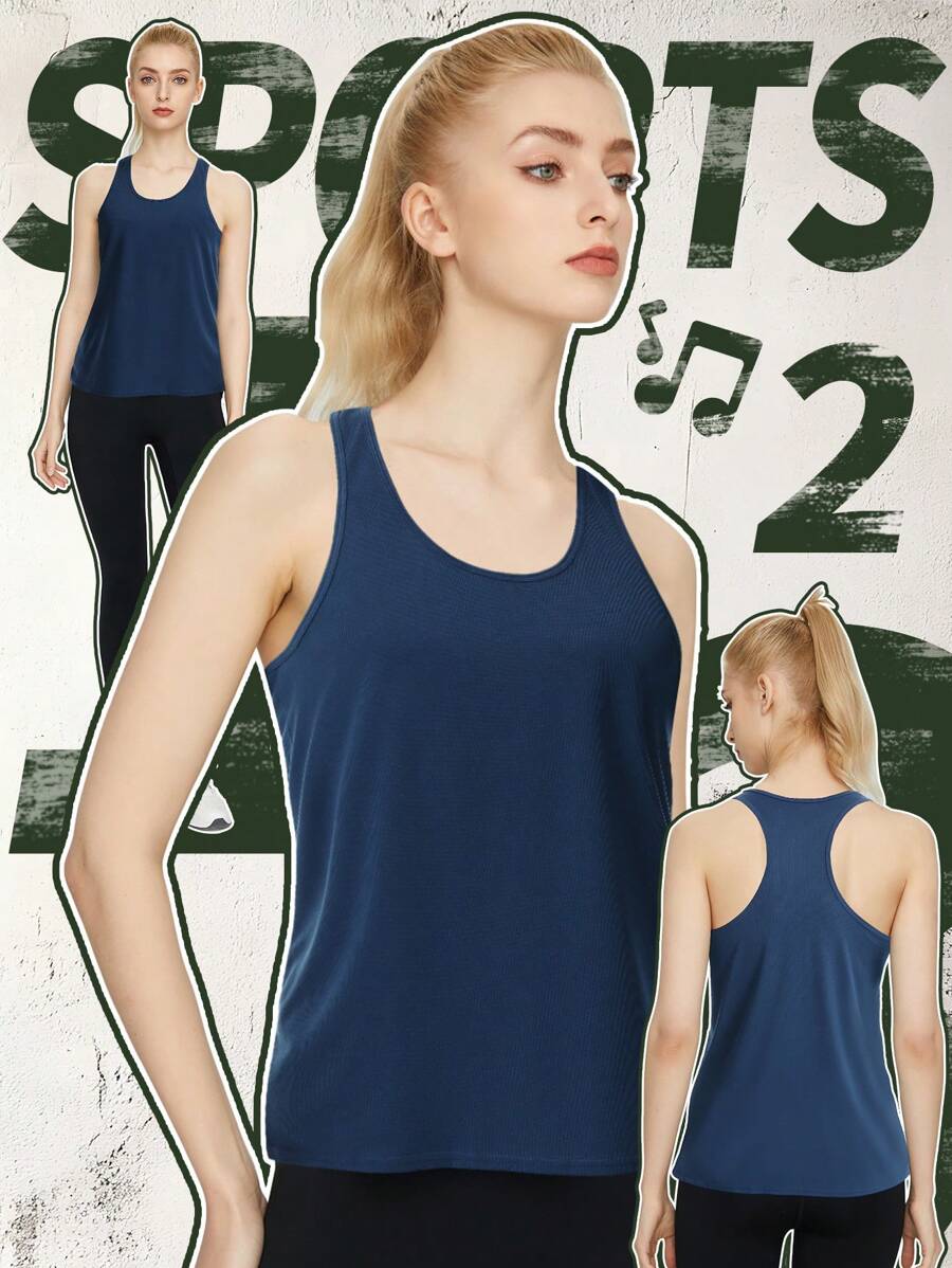 Đồ thể thao thấm mồ hôi nhẹ cho nữ, Áo chạy bộ tập yoga, Áo ba lỗ thể thao thời trang thường ngày - Đồ mặc năng động vừa vặn thoải mái, thích hợp để chạy bộ và tập luyện - Màu xanh hải quân - Xem 1