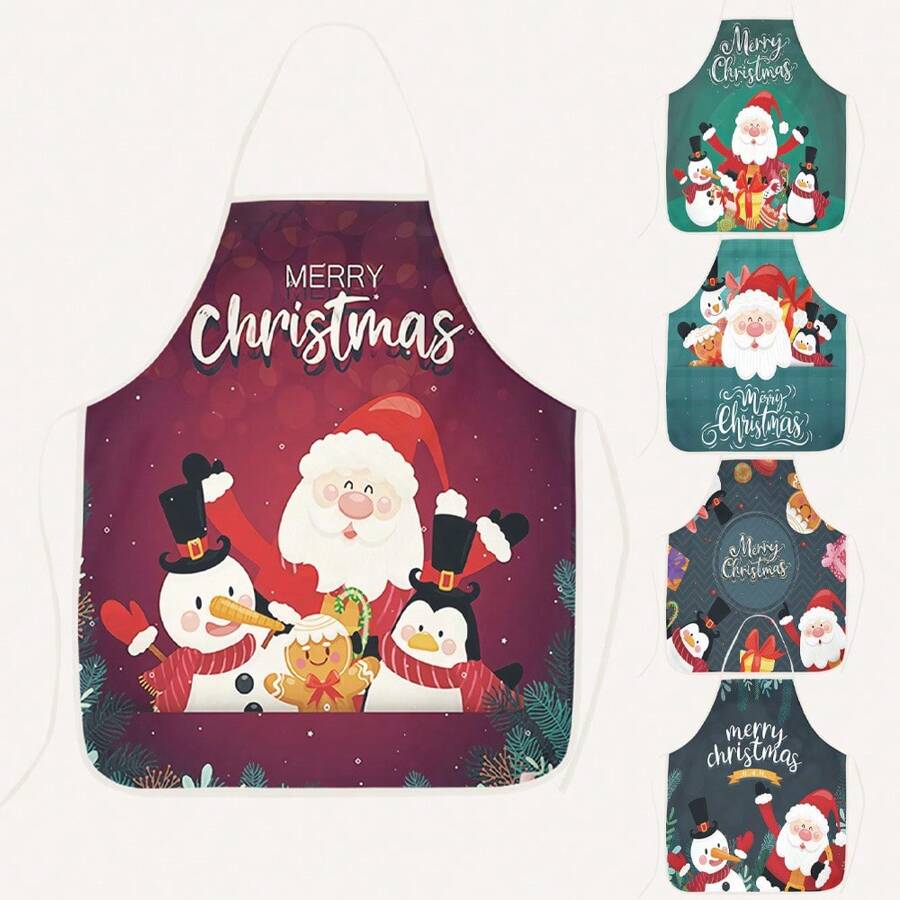 Giáng sinh Series 2 Ông già Noel in Ông già Noel dễ thương Tiệc cưới Polyester Peach Pom Pom Tạp dề in, Nhà bếp, Phòng tắm, Nhà, Nhà cung cấp hộ gia đình - Nhiều màu - Xem 1