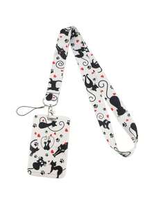 1pc Cute Cat Pattern Lanyard ID Card Holder Suit, Suitable For Doctors, Nurses, Students, Teachers, Exhibition Staff ID Badge Lanyards, Can Be Used As Exhibition, Gift, Keychain Or Daily Use Car Accessories Bag Charm School