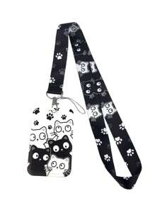1pc Cute Cat Pattern Lanyard ID Card Holder Suit, Suitable For Doctors, Nurses, Students, Teachers, Exhibition Staff ID Badge Lanyards, Can Be Used As Exhibition, Gift, Keychain Or Daily Use Car Accessories Bag Charm School