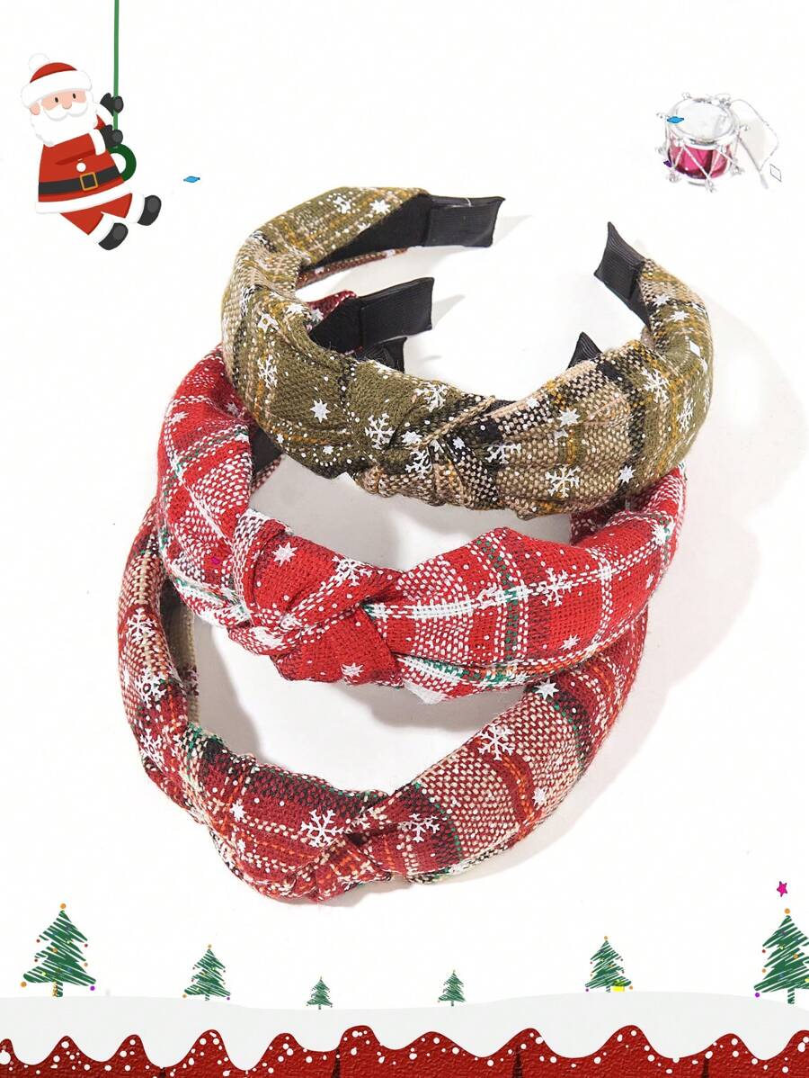 Băng đô vải xoắn họa tiết bông tuyết kẻ caro rộng dùng cho tiệc Giáng sinh dành cho nữ - Nhiều màu - Xem 1