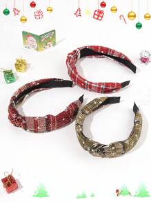 Băng đô vải xoắn họa tiết bông tuyết kẻ caro rộng dùng cho tiệc Giáng sinh dành cho nữ - Nhiều màu - Xem 6