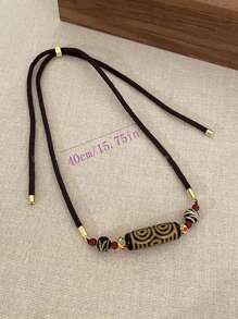 1 Stück europäischer und amerikanischer bohemian Stil Nachahmung Achat Edelstein Neun-Augen Sechs-Augen Gott des Reichtums Dzi Bead Anhänger Halskette. Modische Schlüsselbein-Kette für Paar. Luxuriöse, retroaktive, universell einsetzbare dekorative Kette. Geeignet als Geschenk für Paar zum Datenight.