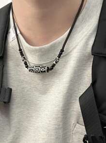 1 Stück europäischer und amerikanischer bohemian Stil Nachahmung Achat Edelstein Neun-Augen Sechs-Augen Gott des Reichtums Dzi Bead Anhänger Halskette. Modische Schlüsselbein-Kette für Paar. Luxuriöse, retroaktive, universell einsetzbare dekorative Kette. Geeignet als Geschenk für Paar zum Datenight.
