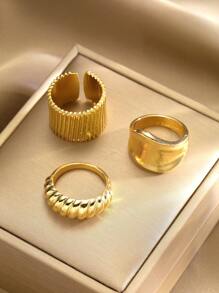 3pcs Exaggerated Asymmetrical Women Rings Set, Casual Daily Wear & Gift For Girlfriend - Style 7 - View 4