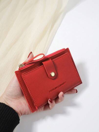 SOUTHLAND&KANGAROO Billetera pequeña con detalles de letras rojas, billetera plegable pequeña, billetera delgada y ligera, estuche para tarjetas y llaves, billetera corta de moda moderna y bonita, regalo ideal para cumpleaños, aniversario, San Valentín, pareja, bolso, material escolar, portador de tarjetas, billetera de mujer, billetera mini, monedero, cartera de tarjetas