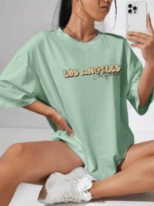 Tumblr T-Shirt Skate Oversized Overtec Los Angeles Graffiti Urban Print Gringa Fashion Lettering Various Colors - Màu xanh Bạc hà - Xem 1