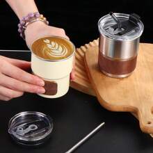 10oz New Fashion Outdoor Camping Tumbler Single Layer Step Cup Water Mug Tea Coffee Cup With Lid And Straw Portable Handhold Cup, 1pc, ,Ornamental,Reusable,Multi-Functional,Easy To Clean,Stylish,Exquisite,High-Quality,Custom,Personalized,Unique,Ideal Gifts For Him,Ideal Gifts For Her,Her,Boyfriend,Girlfriend,Dad,Mom,Family,Friends,Son,Daughter,School Students,Workers,Kids,Office,Tea Room,School,Home