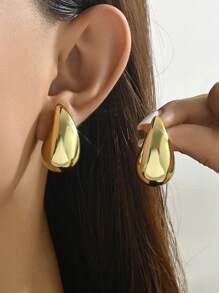 6 对简约夸张优雅金属几何耳钉，非常适合度假、约会、礼物和日常佩戴 - 金黃色 - 查看 16