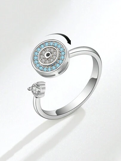 1pc Demon Eye Spin Ring Adjustable Open Band Zinc Alloy Rotatable Stone Ring, Creative Anti-Anxiety Stress Relief