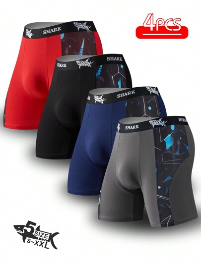 Conjunto de 4 peças de roupa íntima esportiva e para casa, boxer de malha floral respirável e moderno com emenda de algodão