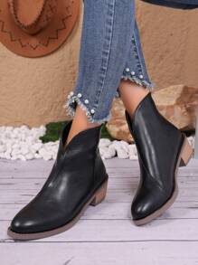 Giày bốt cổ ngắn Chelsea thanh lịch cho nữ - Mũi nhọn thời trang, khóa kéo bên hông gót thấp, giày lười thông thường - màu đen - Xem 3
