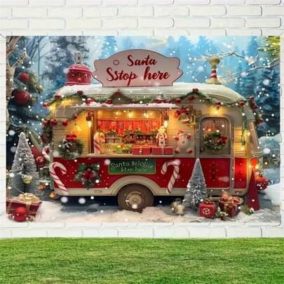 Tela de fondo de Feliz Navidad - Rojo festivo con tema de invierno cálido, viene con bastón de caramelo, árboles y regalos - Fibra de poliéster, adecuado para sala de estar, decoración exterior, transmisión en vivo y photobooth (39x59 pulgadas / 70.8x90.7 pulgadas)