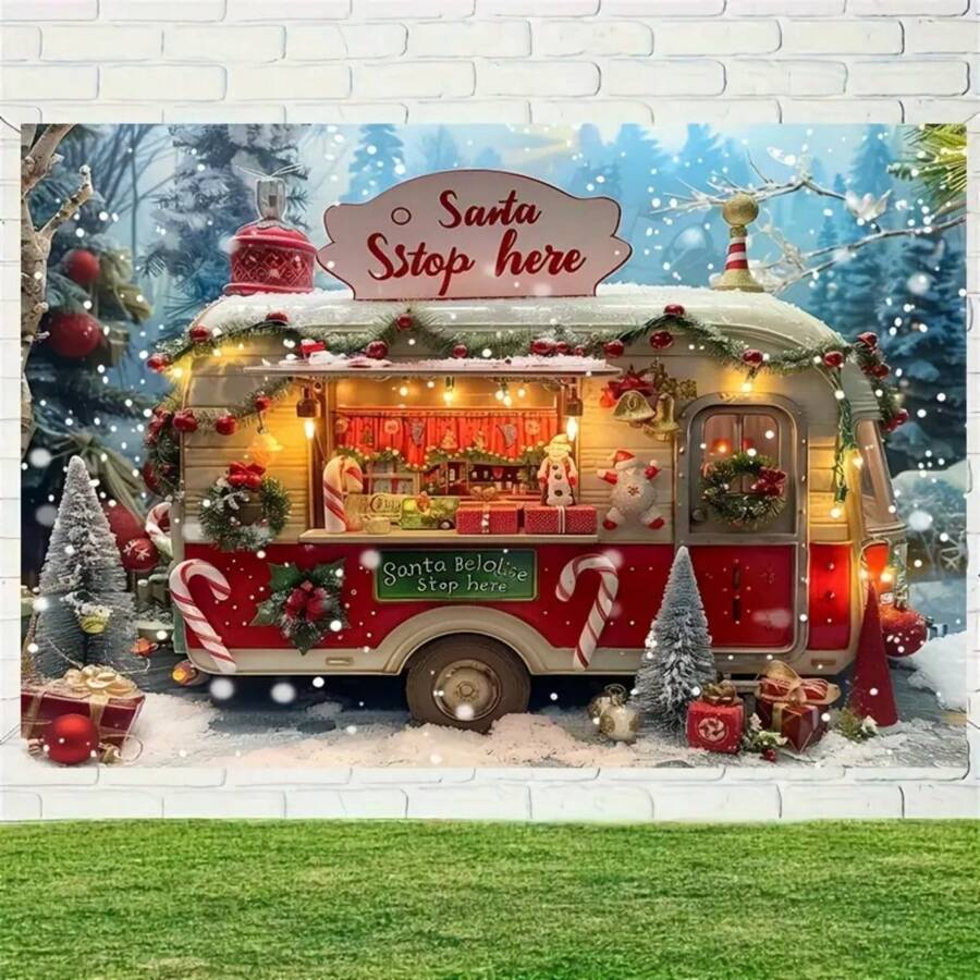 Tela de fondo de Feliz Navidad - Rojo festivo con tema de invierno cálido, viene con bastón de caramelo, árboles y regalos - Fibra de poliéster, adecuado para sala de estar, decoración exterior, transmisión en vivo y photobooth (39x59 pulgadas / 70.8x90.7 pulgadas)