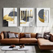 Framed 3pcs Abstract Canvas Wall Art Geometric Canvas Paintings Large Grey Black And Gold Foil Wall Decor Nordic Luxury Gold Posters And Prints Modern Artwork Ideal Gift For Living Room Bedroom Bathroom Home Decor - 黑色 - 查看 4