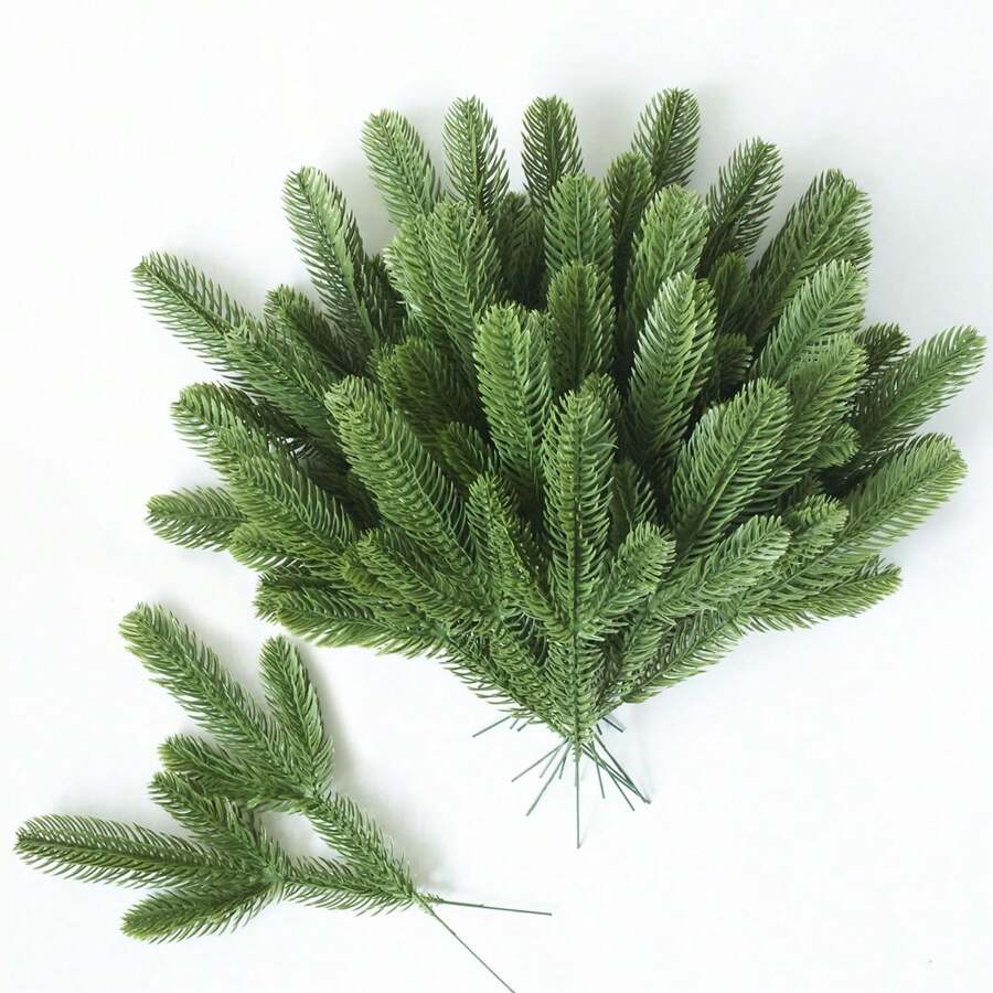 20 paquetes de ramas con agujas de pino artificial - 6.7x2.0 pulgadas, Plantas verdes falsas con agujas de pino, Adornos de pino falsos para hacer guirnaldas, coronas de Navidad y decoración del hogar y del jardín - Multicolor - Ver 1