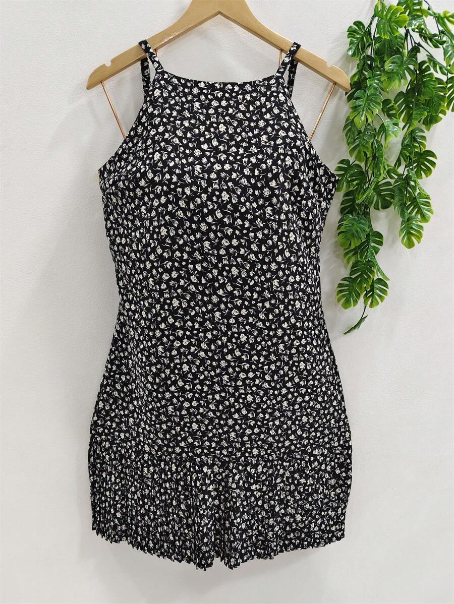 Women's Floral Dress - 黑與白 - 查看 1