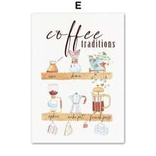 1 件北欧美食咖啡豆研磨机现代艺术帆布画海报和印刷品墙画咖啡厅厨房装饰无框架