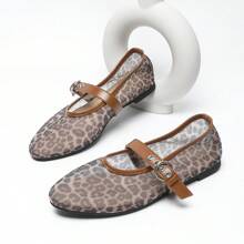 Modische Leoparden Muster Mesh Druckknopf Flache Schuhe