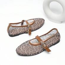Modische Leoparden Muster Mesh Druckknopf Flache Schuhe