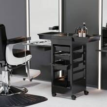 Salon Cart For Hair Stylist Black With 5 Drawers & Hair Dryer Holder, Hair Cart Organizer Storage Cabinet For Hairdressing Beauty Spa Tools, Rolling Barber Cart Outdoor Decor