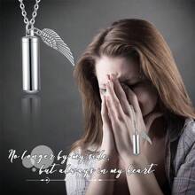 Colar com urna para cinzas, joia de cremação em aço inoxidável para homens e mulheres, colar memorial com pingente cilíndrico de anjo e kit de enchimento. - cilindro - Ver 4