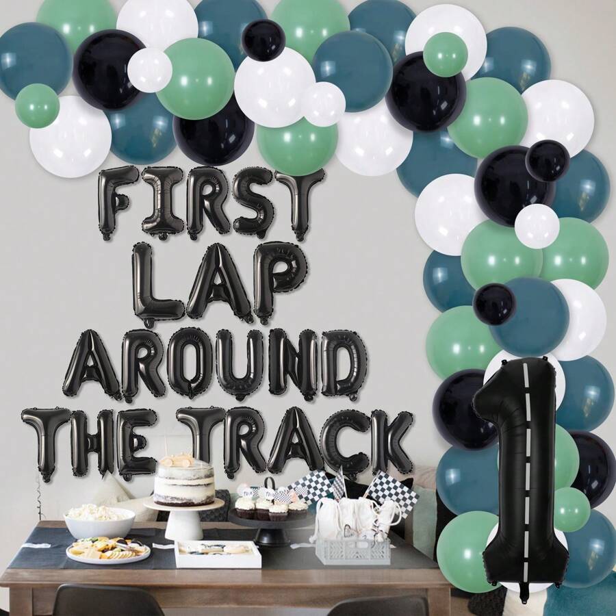 88Pcs Racing Themed 1st Birthday Party Decorations, Green Black Latex