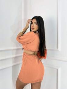 WE SHINE DUNE PARTY DRESS Puffed Sleeve Princess - Coral Orange - View 2