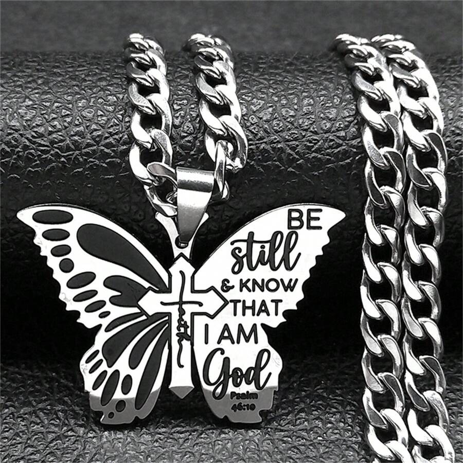 Butterfly Cross/Gear Iris Pendant Necklace, Unisex, Punk Inlaid Necklace, Hip Hop Style Jewelry Gift - Necklace - View 1