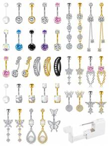 CIZME Belly Button Piercing Kit Gun Belly Piercing Kit Belly Button Piercing Gun Navel Piercing Kit Self Belly Button Ring Piercing Kit Silver Gold Black Pink Blue Disposable Belly Piercing Gun At Home Dangle Belly Button Ring - Multicolor - View 1