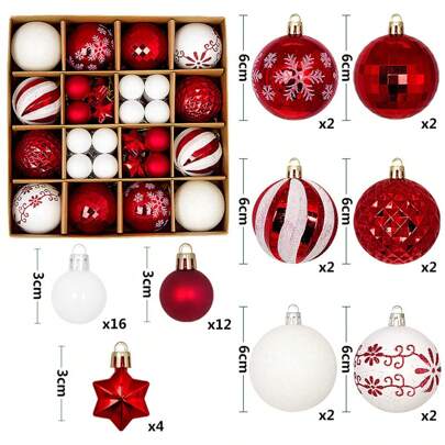 44pcs Christmas Tree Ornament Balls, Colorful Christmas Decorative Balls, Christmas Tree Gifts Decorations, Hanging Ornaments, Scene Decor, Room Decor, Home Decor, Window Decor, Holiday Party Decorations