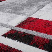 Modern Designer Rug Checkered Pattern With Contour Cut - Red - View 2