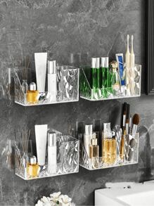 Diamond-Patterned Mirror Cabinet Wall-Mounted Storage Box Without Drilling, White