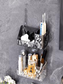 Diamond-Patterned Mirror Cabinet Wall-Mounted Storage Box Without Drilling, White