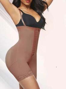 1pc Plus Size High Waist Slimming Shorts With Waist Trainer - Brown - View 5