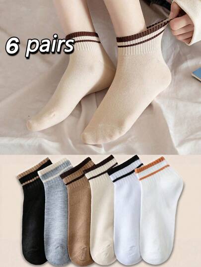 1/6 双女士短袜、船袜、隐形袜、低帮袜、白袜、短袜、黑袜、女袜、短袜、中筒袜、可爱袜子、女童袜、双线防滑设计、透气网眼吸汗设计、柔软舒适、适合日常穿着、居家运动、办公穿着、学院风设计、适合所有季节和各种节日、隐形袜和短袜、颜色随机