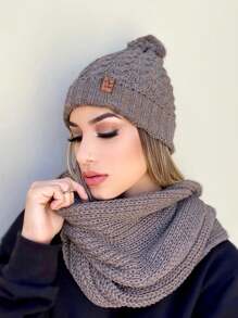 Knit Set Hat And Scarf Infinity Soft Wool Winter Fashion - 摩卡棕 - 查看 2