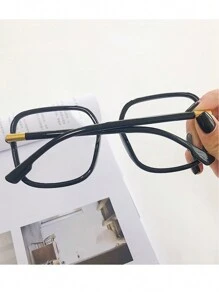 1 Pair Unisex Square Frame Casual Everyday Eyeglasses, Computer Glasses, Fashion Versatile Glasses For Women Plus Size, Non-Prescription Suitable For Myopia - Black - View 2