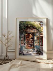 1 pieza Póster de arte botánico vibrante de la biblioteca - Sin marco, diseño art decó, orientación vertical, arte de tinta de alta calidad sobre superficie de lienzo, ideal para sala de estar, dormitorio, dormitorio, decoración interior, sin marco necesario, arte de pared fotográfico perfecto, idea de regalo única
