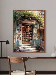 1 pieza Póster de arte botánico vibrante de la biblioteca - Sin marco, diseño art decó, orientación vertical, arte de tinta de alta calidad sobre superficie de lienzo, ideal para sala de estar, dormitorio, dormitorio, decoración interior, sin marco necesario, arte de pared fotográfico perfecto, idea de regalo única