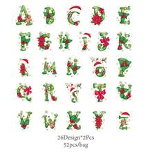 52张/盒盒装贴纸，圣诞字母系列，精美圣诞帽蝴蝶结姜饼麋鹿英文字母主题贴纸，剪贴簿用品，装饰笔记本，相框，手机壳，水杯，垃圾杂志，文具盒，DIY个性拼贴 - 彩色 - 查看 13