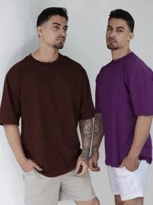 Kit 2 Men's Oversized T-Shirt Streetwear Plain Cotton Basic Collar
