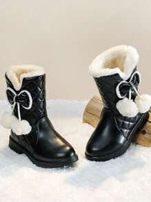 Botas de nieve para niñas, nueva versión coreana de invierno con estilo, botas para niños antideslizantes y con forro térmico, botas medianas tipo princesa cálidas para niños