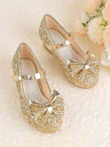 Girls Kids Children Mary Jane High Heel Wedding Banquet Formal Dress Party Ballet Flower Girl Princess Shoes - Gold - View 4