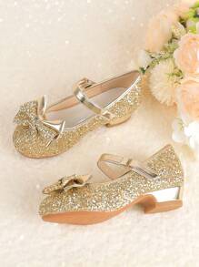 Girls Kids Children Mary Jane High Heel Wedding Banquet Formal Dress Party Ballet Flower Girl Princess Shoes - Gold - View 5
